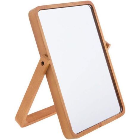 Miroir de bureau en bois, miroir de maquillage, miroir de bureau avec support, miroir de salle de bain rectangulaire HD pliab (1/5)