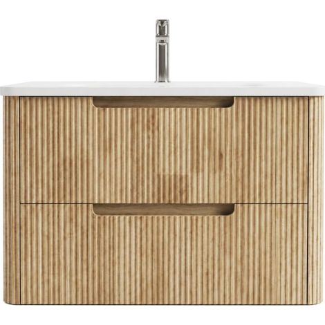 Meuble vasque suspendu 80 cm CANELLO - Chêne cannelé (1/4)