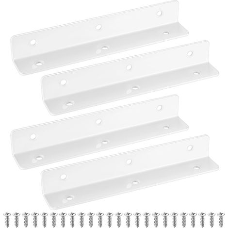 Lot de 4 équerres pour bois, supports d'angle pour parterre de jardin surélevé, supports en L en métal blanc pour jardins, réparation de joints, meubles, étagères, armoires, 190 x 30 x 30 mm, vis (1/5)