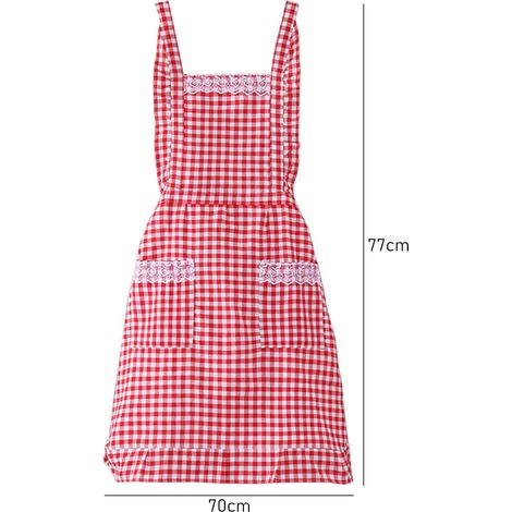 Delantal de encaje blanco plisado ajustable para mujer, adecuado para cocinar, hornear, jardinería, color rojo.