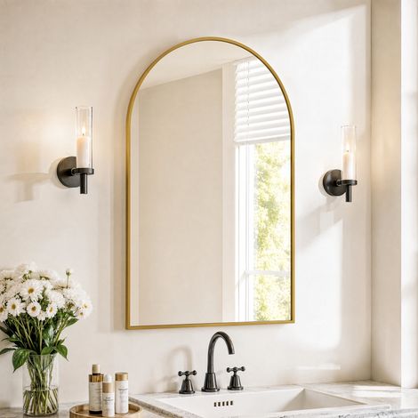 Miroir Arche 91x61cm Miroir Mural de Salle de Bain Incassable Élégamment Conçu en Verre Trempé et Aluminium pour Chambre - Doré (1/5)