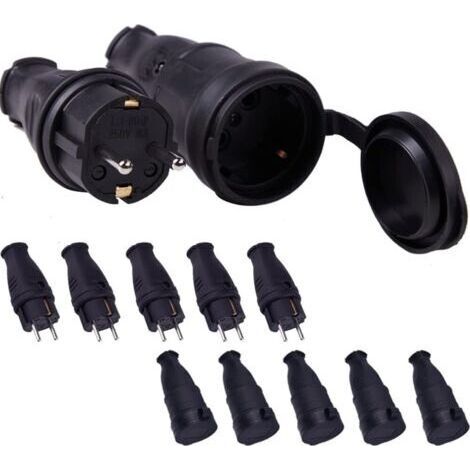 Ensemble de 5 pièces comprenant une prise et une fiche, 250 V, 16 A, 4000 W, fiche secteur étanche avec broches en caoutchouc (indice de protection IP44) – pour des sections de câble de 0,5 à 3 cm² (1/5)