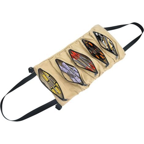 Sac à outils enroulable, sac à outils en toile, sac à outils, multi-usages, avec 5 poches à fermeture éclair, pour électricien, mécanicien, kaki (1/3)