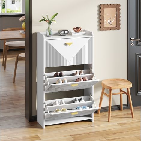 REDOM - Scarpiera 70x30x120 cm, salvaspazio, 3 ante a battente, MDF, bianca (1/5)
