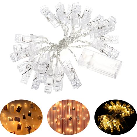 Märchenhafte Lichterkette, batteriebetrieben, 20 warmweiße LEDs, 2,2 m, mit Clips zum Aufhängen von Fotos und Karten im Wohnzimmer, Schlafzimmer oder für eine Party. (1/5)