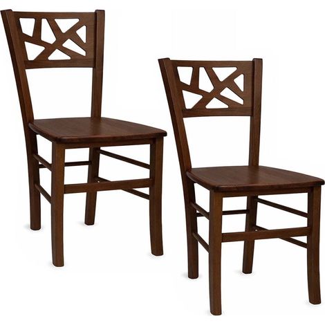 Sedie sala da pranzo Sissy set da 2 in legno noce scuro con seduta in massello