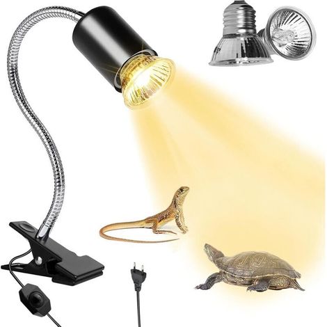 Lampe chauffante pour tortues avec pince, lampe chauffante 50W pour terrariums à reptiles avec 2 ampoules UVB, lampe chauffante pour tortues, lézards et araignées (1/4)