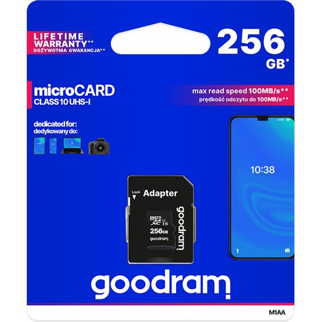 Carte mémoire microSD UHS-I Goodram de 256 Go avec adaptateur (1/2)