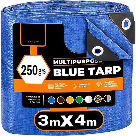 Outdoor Protective Tarpaulin – Blue/Black Reversible – Tarpaulin with Eyelets – Anti-UV – Protective Fabric – Waterproof Outdoor Cover (1/5)
