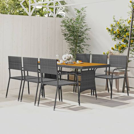 7-tlg. Garten-Essgruppe Poly Rattan Grau (1/5)