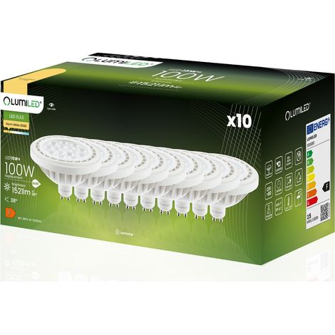 10 bombillas LED GU10 tipo foco ES111 15W = 100W 1521lm 3000K Cálido 38° lumiled (1/4)