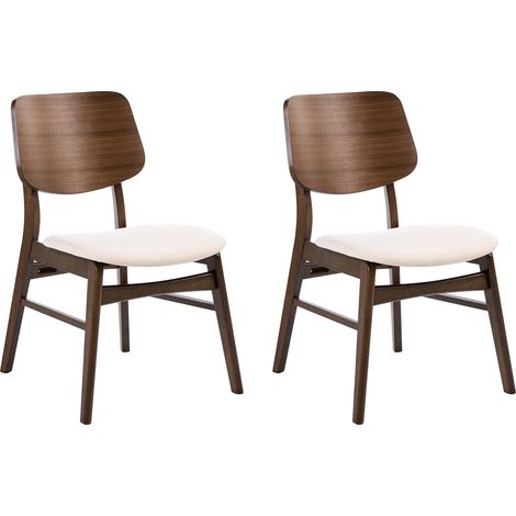 Conjunto de 2 sillas de bar retro sin reposabrazos asiento de tela estructura de madera marrón y blanco crema Mayer
