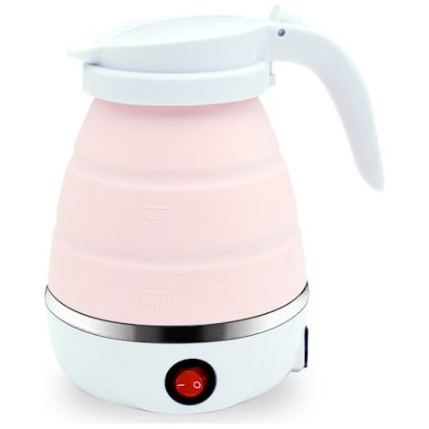 Bouilloire pliable, bouilloire de camping, mini bouilloire de voyage, bouilloire en silicone, cafetière/théière, avec cordon d'alimentation détachable rose (1/5)