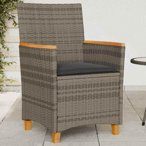 vidaXL Sillas de jardín y cojines 2 uds ratán PE gris y madera maciza (1/5)