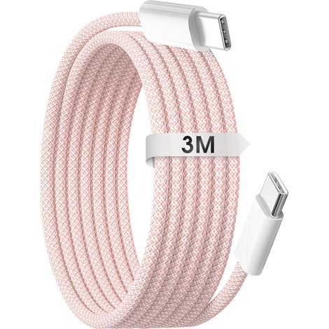 USB-C-Kabel für 15/16, 3 Meter, 60 W Schnellladegerät, Typ-C auf Typ-C geflochtenes Ladekabel für 15/15 Plus/15 Pro Max/16/16 Pro Max/Pro Air Galaxy Google Pixel (Pink) (1/5)