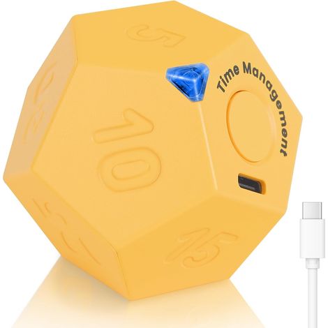 Minuteur à dés rotatif, avec fonction vibration, 12 faces, volume réglable, idéal pour la cuisine, le bureau et la salle de réunion, jaune