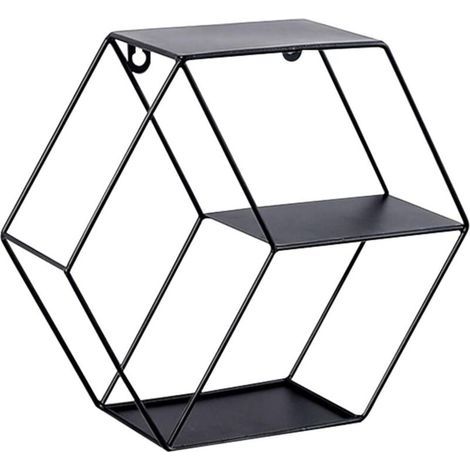 Fer Hexagonal Grille Murale étagère Art Combinaison Tentures Décoration pour Salon Chambre (Black)- (1/5)