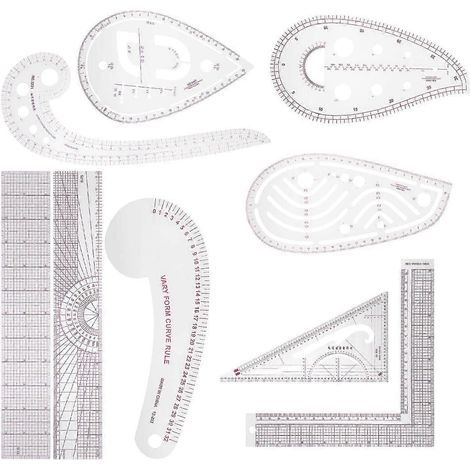 Cet ensemble de 9 règles de couture multifonctionnelles comprend une règle de coupe courbe, un gabarit de dessin pour la couture et la confection, et est de qualité supérieure. (1/5)