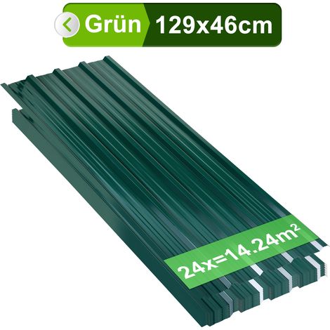 Randaco Dachplatten aus verzinkter Stahl, 24 Stück, 129 x 46 cm, 0,25 mm, Grün, für Schuppen und Unterstand (1/5)