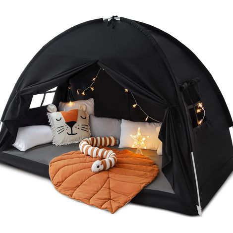 Tente lit double complète 193,8 x 138,9 x 132,1 cm – Tissu coton polyester respirant – 2 fenêtres et 2 portes pour ventilation – Intimité chambre (1/5)