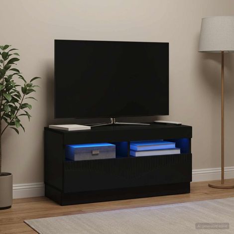 vidaXL Meuble TV LED Noir Bois d'ingénierie (1/5)