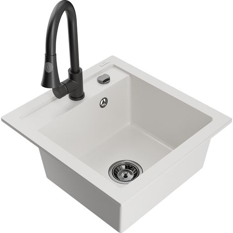 Mexen Vito lavello in granito a 1 vasca con miscelatore cucina Elia, bianco - 6503-20-670101-70 (1/5)