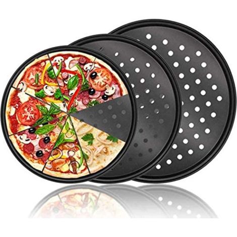 Lot de 3 plateaux à pizza, moules à pizza avec trous pour four, ensemble de cuisson perforé antiadhésif, 24,5/28/32 cm (1/5)