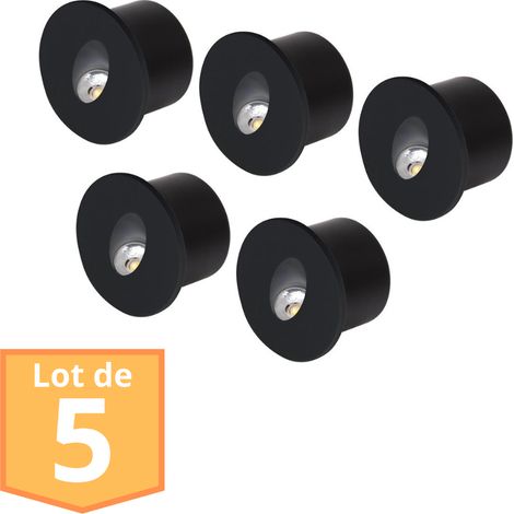 Lot de 5 Spots LED muraux rond noir 3W 4000K (1/2)