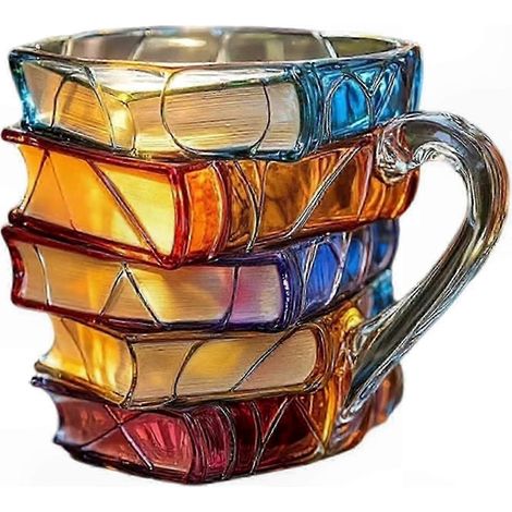 3D Painted Glass Book Mug for Hot and Cold Drinks, Unique Stackable Book-Shaped Coffee Mug Gift for Book Lovers and Friends (1/5)