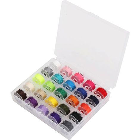 Set mit 25 farbenfrohen Spulen Nähgarn mit Kunststoffspulen für Nähmaschinen, Stickereien und Bastelarbeiten (1/5)