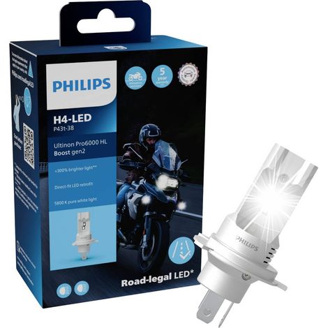 Philips H4 12V 18W Ultinon Pro6000 Boost Gen2 +300% Moto 1 pz 11342U60B2X1