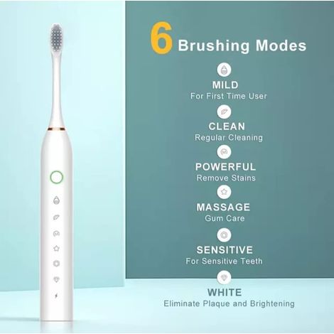 Brosse à dents électrique rechargeable par USB, blanche-AquaForge