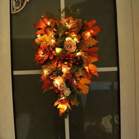 Guirlande Décorative En Forme De Larme - Feuilles D'érable Et Baies Artificielles - Pour Porte Mur Intérieur Extérieur - Fête D'Action De Grâce Halloween - 1 Pièce (1/4)