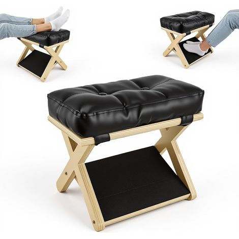 Repose Pieds Bois Massif - 1 Unité - Contreplaqué Dur - Hauteur Réglable Ergonomique - Bureau Maison Gaming - Naturel (1/5)