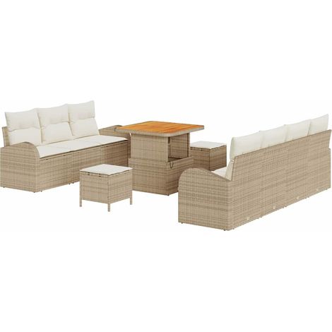 Garden Sofa Set with Cushion 10 pcs Beige Poly Rattan vidaXL (1/5)