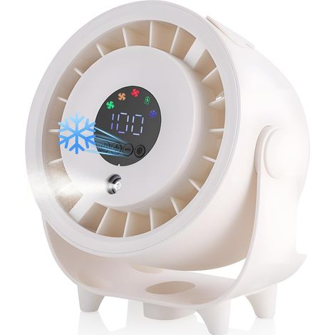 Ventilateur Brumisateur de Table, Ventilateur Bureau USB Rechargeable 6000mAh, Réglable à 90°, 3 Vitesses de Vent, Écran LED Digital, Ventilateur Silencieux pour Chambre Bureau Extérieur(Blanc) (1/5)