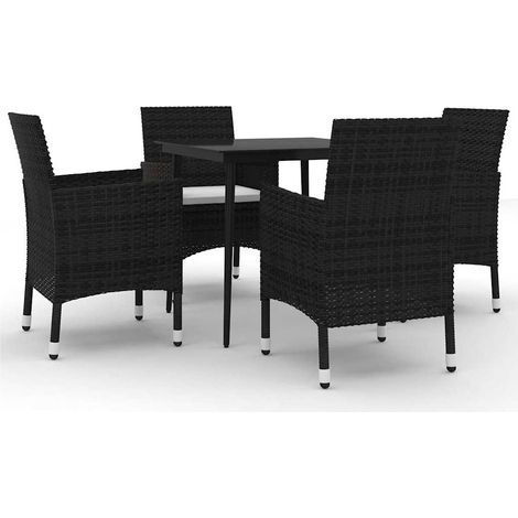 Ensemble repas de jardin table et 4 chaises en résine tressée et verre noir 5 pièces, 42.2kg (1/3)