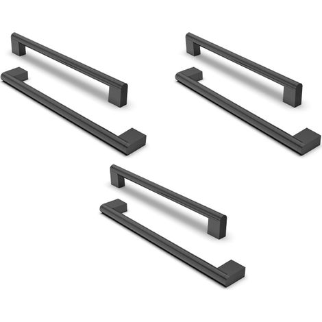 Poignées de tiroir européennes modernes - Entraxe de 224 mm - Idéales pour les armoires et meubles de cuisine - Noir - Lot de 6 (1/5)