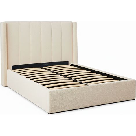 Lit double Magorial avec sommier relevable 140x190cm Tissu bouclette Crème (1/5)