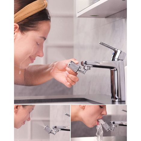 SPA Mode Aérateur, Aérateur de Robinet Pivotant à 720 Degrés, Mousser Universel avec 2 Fonction de Jet, Gargarisation, Spa Facial et Lavage des Yeux, Filetage Mâle 24mm (M24), Chrome (1/5)
