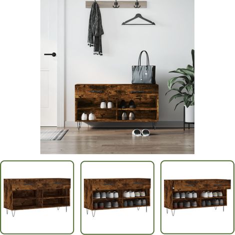 The Living Store Schuhbank Räuchereiche 102x35x55 cm Holzwerkstoff - Schuhschrank - Schuhbank - Garderobe - Einbauschrank - Stauraum (1/5)