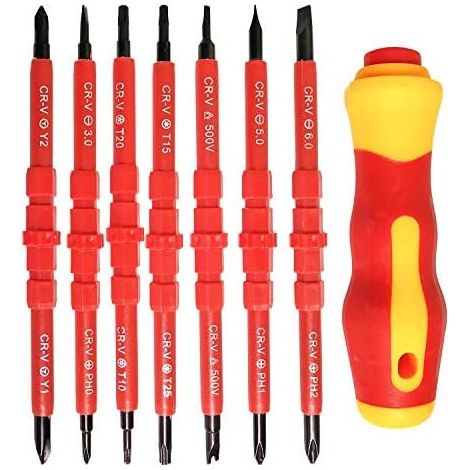 Ensemble de tournevis électrique isolé 7pcs multifonctionnel 14 en 1 kit d'outils réparation d'électricien alliage interchangeable - (1/5)