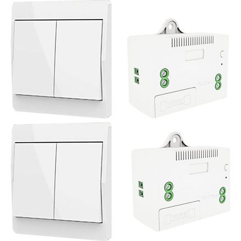 Kit interrupteur sans fil 2 canaux – AC85-250V, télécommande auto-alimentée, blanc, récepteurs inclus (1/4)