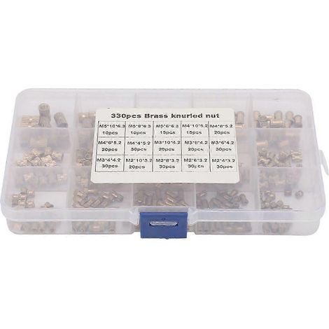 Ensemble de 330 pièces comprenant des écrous à insert en laiton M2 M3 M4 M5, des goupilles d'espacement, des écrous à insert moletés et un kit de haute qualité. (1/5)
