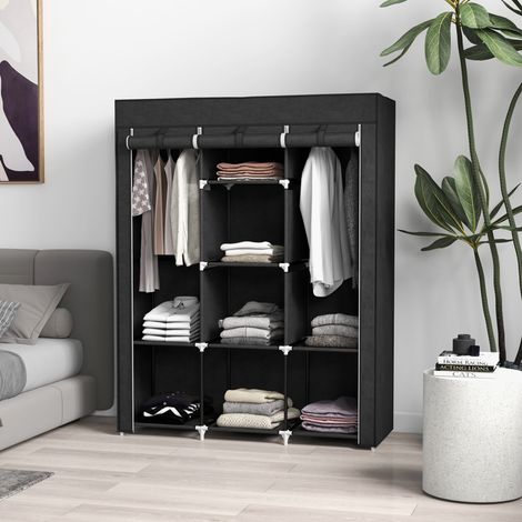 Schrank Aufbewahrung Stoff 125x43x162,5 cm Schwarz OKMYHOME (1/4)