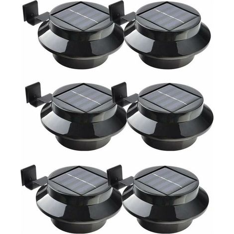 Lot de 6 lampes LED à énergie solaire pour gouttière, clôture, toit, gouttière, jardin, cour, mur, noir (1/4)