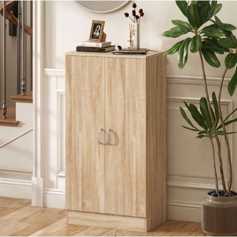 Zapatero de 2 puertas, 6 estantes regulables, 14 pares, roble natural DESVIAE (1/5)