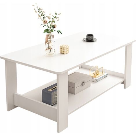 Weißer Couchtisch mit Ablage modern 100CM (1/4)