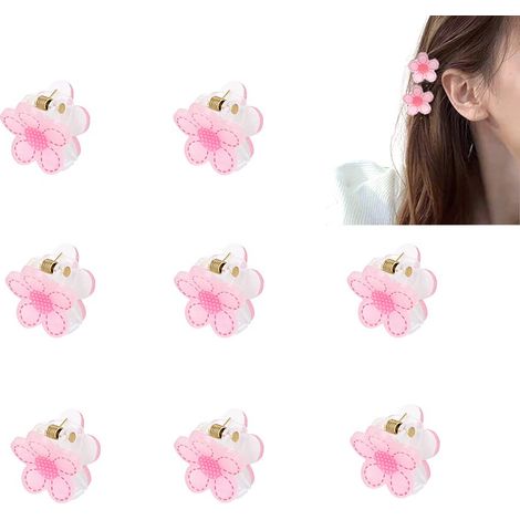 Lot de 8 pinces à cheveux, mini barrettes sakura roses, accessoires coiffure frange, pour filles quotidien fête (1/5)