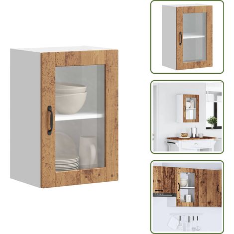 Almacenamiento en cocina - vidaXL Armario de pared para cocina puerta cristal Porto madera vieja - Armario de vidrio
